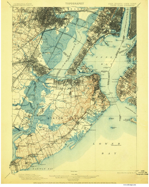 Staten Island, New Jersey 1900 (1906) A USGS Old Topo Map 15x15 NJ Quad