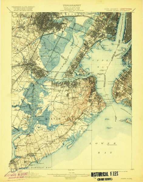 Staten Island, New Jersey 1900 (1920) USGS Old Topo Map 15x15 NJ Quad
