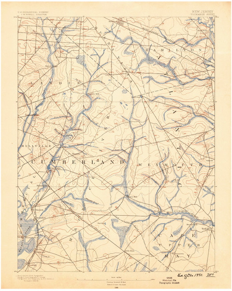 Tuckahoe, New Jersey 1890 A USGS Old Topo Map 15x15 NJ Quad