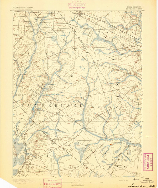 Tuckahoe, New Jersey 1893 USGS Old Topo Map 15x15 NJ Quad