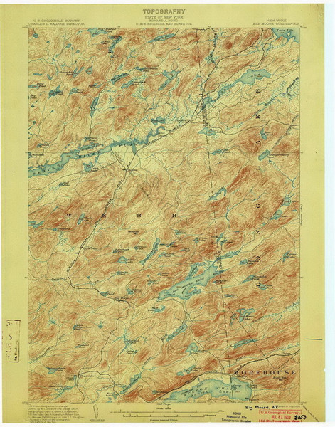 Big Moose, NY 1903 (1903) USGS Old Topo Map 15x15 NY Quad Big Moose, NY 1903 (1903) USGS Old Topo Map 15x15 NY Quad