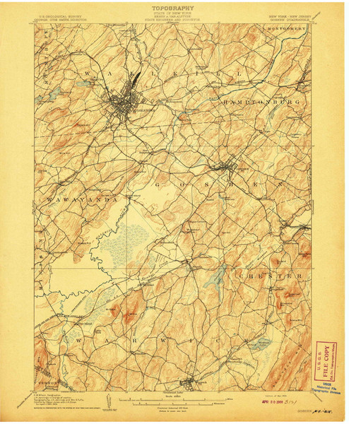 Goshen, NY 1908 (1908) USGS Old Topo Map 15x15 NY Quad