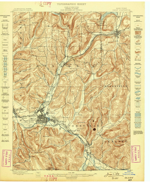 Olean, NY 1898 (1898) USGS Old Topo Map 15x15 NY Quad