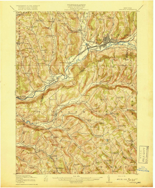 Oneonta, NY 1918 (1918) USGS Old Topo Map 15x15 NY Quad Oneonta, NY 1918 (1918) USGS Old Topo Map 15x15 NY Quad