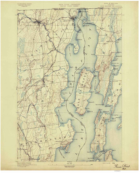 Rouses Point, NY 1895 (1895) USGS Old Topo Map 15x15 NY Quad
