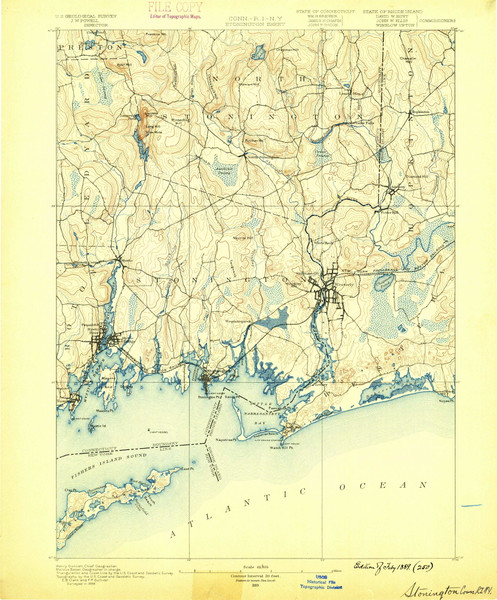 Stonington, CT 1889 (1889) USGS Old Topo Map 15x15 NY Quad