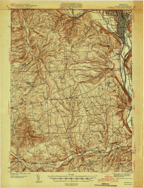 Sayre, PA 1942 (1942) USGS Old Topo Map 15x15 NY Quad