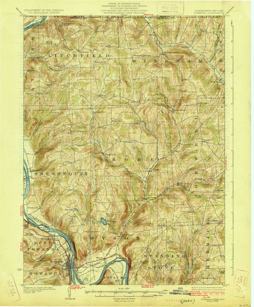 Towanda, PA 1926 (1926) USGS Old Topo Map 15x15 NY Quad