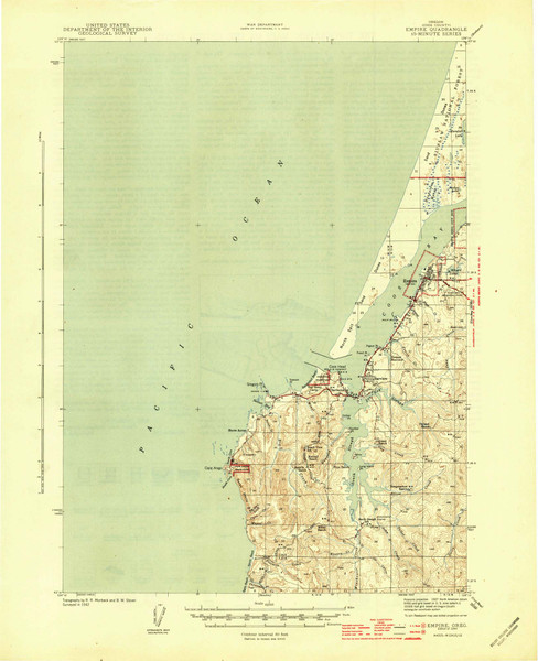 Empire, Oregon 1944 (1944b) USGS Old Topo Map 15x15 OR Quad