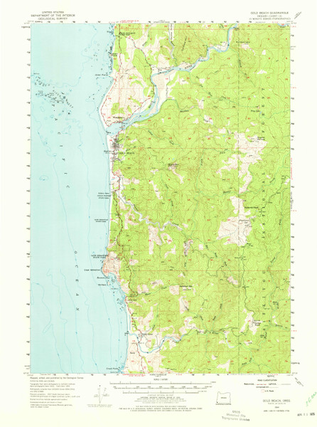 Gold Beach, Oregon 1954 (1975) USGS Old Topo Map 15x15 OR Quad