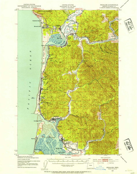 Nehalem, Oregon 1937 (1954) USGS Old Topo Map 15x15 OR Quad