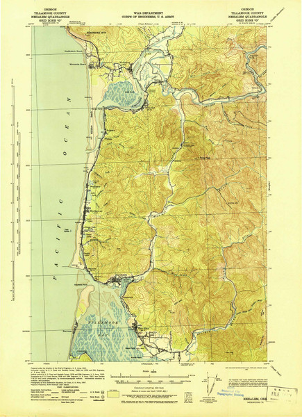 Nehalem, Oregon 1943 (1943) USGS Old Topo Map 15x15 OR Quad