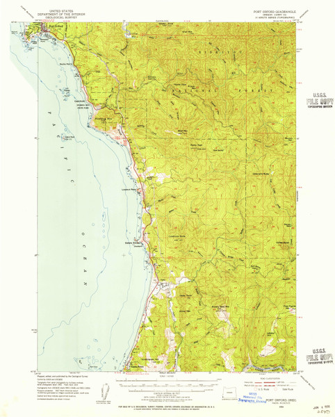 Port Orford, Oregon 1954 (1956) USGS Old Topo Map 15x15 OR Quad