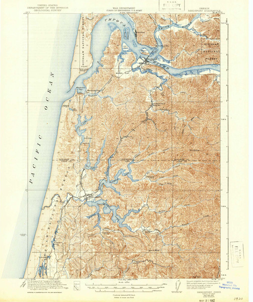 Reedsport, Oregon 1923 (1942) USGS Old Topo Map 15x15 OR Quad