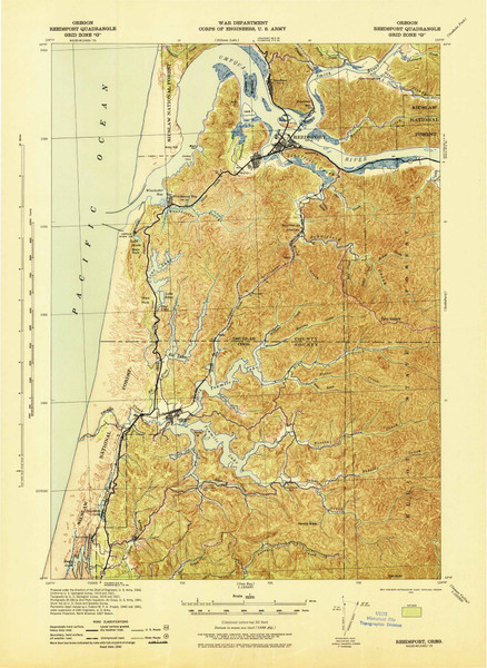 Reedsport, Oregon 1942 (1942) USGS Old Topo Map 15x15 OR Quad