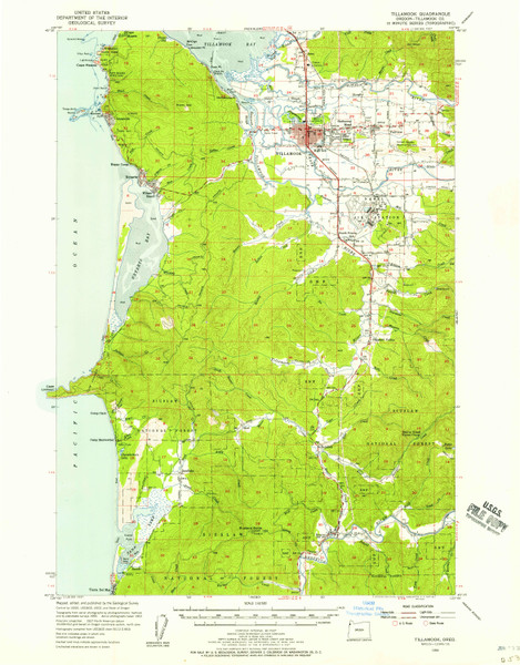 Tillamook, Oregon 1955 (1957) USGS Old Topo Map 15x15 OR Quad