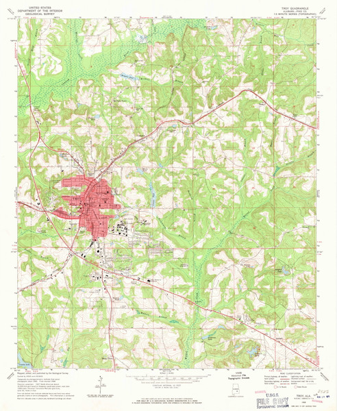 Troy, Alabama 1968 (1971) USGS Old Topo Map Reprint 7x7 AL Quad 304246 Troy, Alabama 1968 (1971) USGS Old Topo Map Reprint 7x7 AL Quad 304246