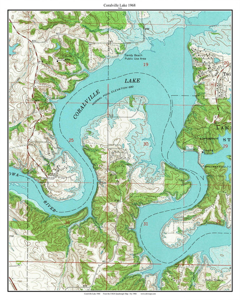 Coralville Lake 1968 - Custom USGS Old Topographic Map - Iowa