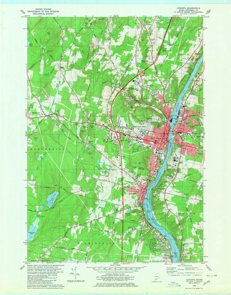 Augusta, Maine 1980 (1980) USGS Old Topo Map Reprint 7x7 ME Quad 806471