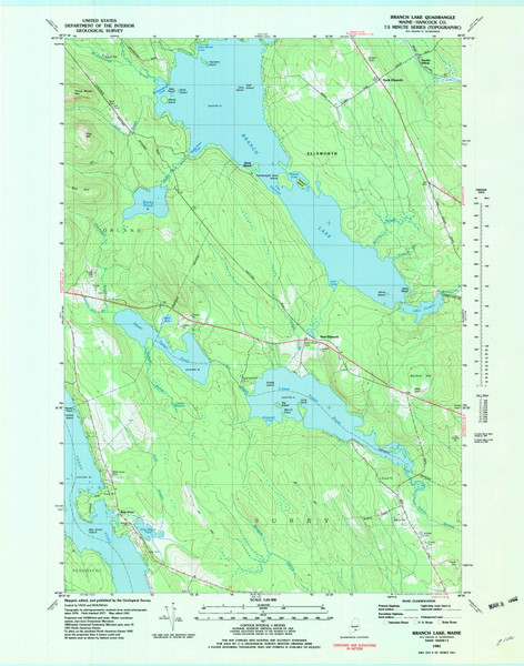 Branch Lake, Maine 1981 (1982) USGS Old Topo Map Reprint 7x7 ME Quad 806540 Branch Lake, Maine 1981 (1982) USGS Old Topo Map Reprint 7x7 ME Quad 806540