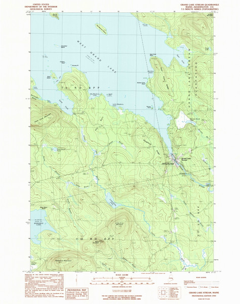 Grand Lake Stream, Maine 1990 (1990) USGS Old Topo Map Reprint 7x7 ME Quad 105166