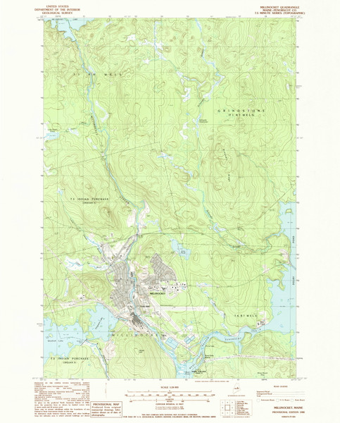 Millinocket, Maine 1988 () USGS Old Topo Map Reprint 7x7 ME Quad 102752