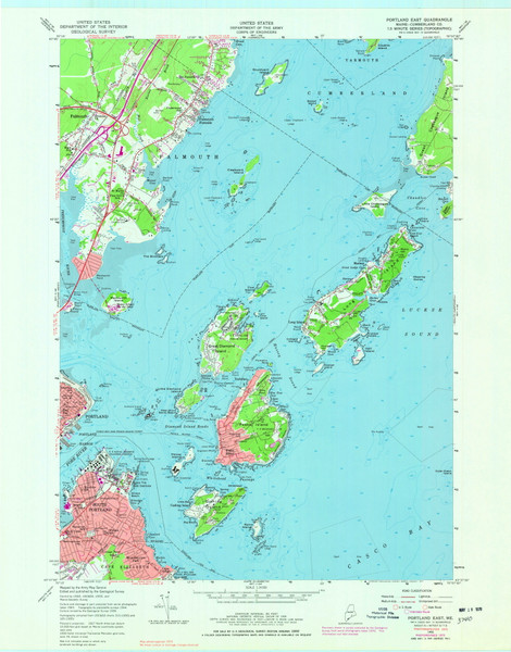 Portland East, Maine 1956 (1977) USGS Old Topo Map Reprint 7x7 ME Quad 807052