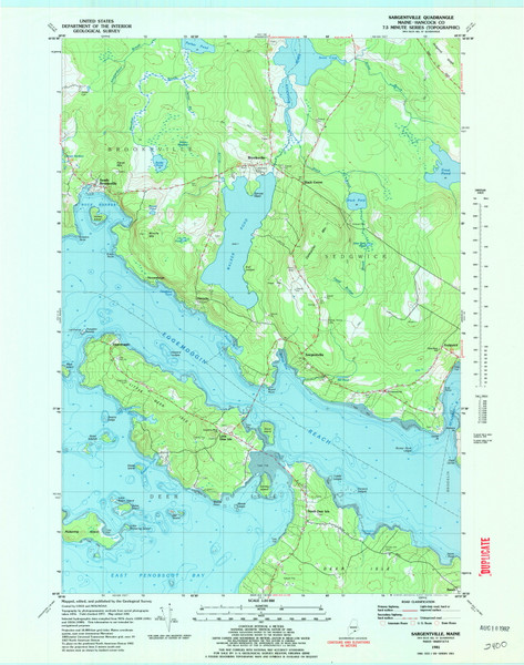 Sargentville, Maine 1981 (1982) USGS Old Topo Map Reprint 7x7 ME Quad 807129 Sargentville, Maine 1981 (1982) USGS Old Topo Map Reprint 7x7 ME Quad 807129