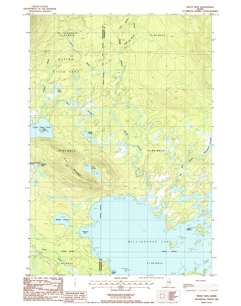 Trout Mountain, Maine 1988 () USGS Old Topo Map Reprint 7x7 ME Quad 103038