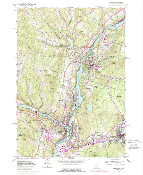 Hanover, New Hampshire 1959 (1989) USGS Old Topo Map Reprint 7x7 NH Quad 329596