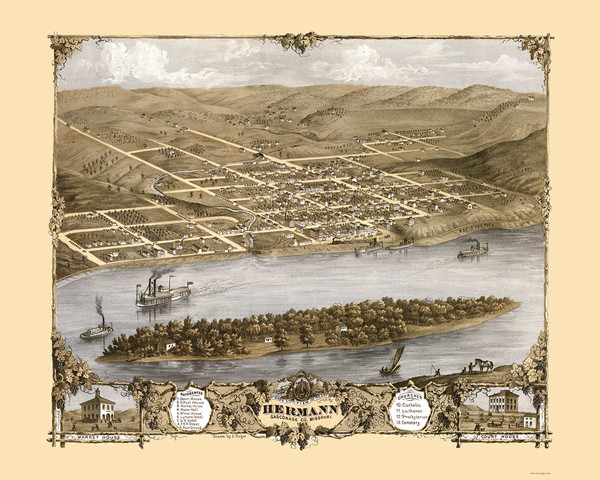 Hermann, Missouri 1869 Bird's Eye View