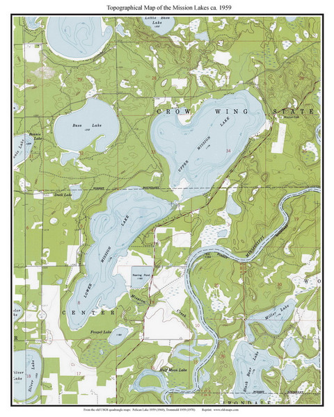 Mission Lakes 1959 - Custom USGS Old Topo Map - Minnesota - Brainerd Area