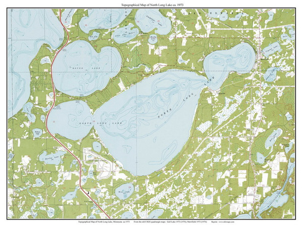 North Long Lake 1973 - Custom USGS Old Topo Map - Minnesota - Brainerd Area