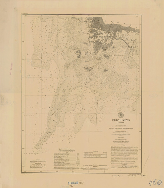 Cedar Keys 1887 - Old Map Nautical Chart AC Harbors 480 - Florida (Gulf Coast)