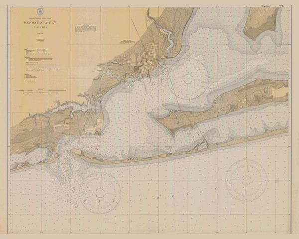 Pensacola Bay 1933 - Old Map Nautical Chart AC Harbors 490 - Florida (Gulf Coast)