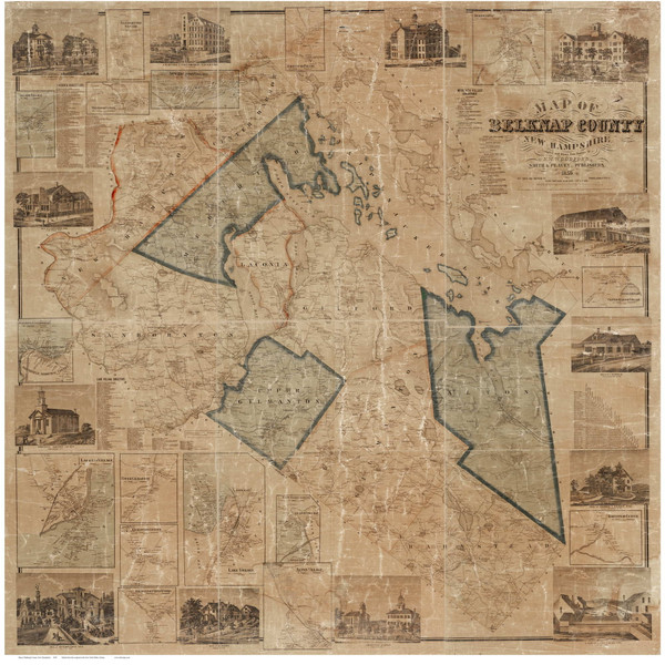 Belknap County New Hampshire 1859 - County Wall Map  - Old Map Reprint