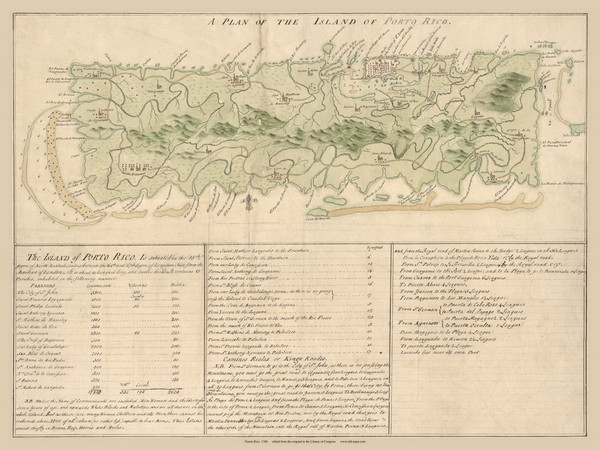 Puerto Rico 1760  - Old State Map Reprint