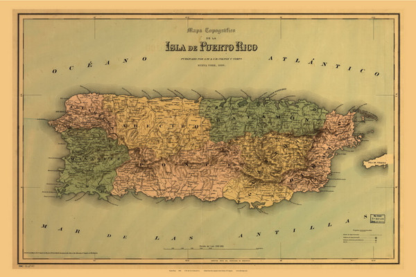 Puerto Rico 1886  - Old State Map Reprint