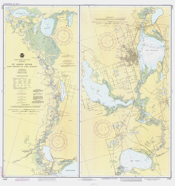 St Johns River - Lake Dexter to Lake Harney 1984 - Old Map Nautical Chart AC Harbors 11498 - Florida (East Coast)