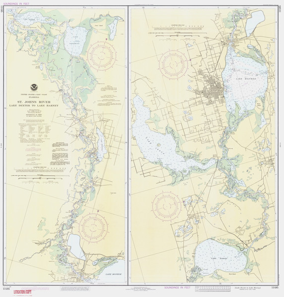 St Johns River - Lake Dexter to Lake Harney 1986 - Old Map Nautical Chart AC Harbors 11498 - Florida (East Coast)