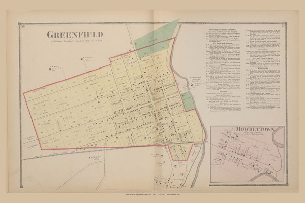 Greenfield Ohio 1871 Old Town Map Custom Reprint - Highland Co. Atlas 26