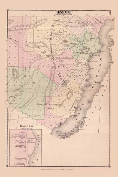 Hague, New York 1876 - Old Town Map Reprint - Lake George - Warren Co. Atlas 14
