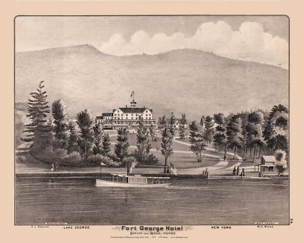Fort George Hotel, New York 1876 - Old Town Map Reprint - Lake George - Warren Co. Atlas 54