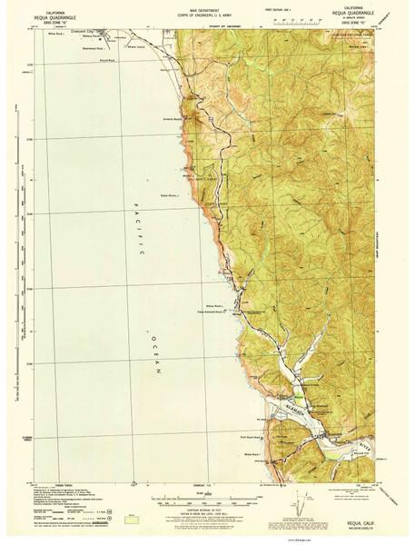 Requa (Klamath), CA Coast 1945 USGS Old Topo Map 15x15 Quad Requa (Klamath), CA Coast 1945 USGS Old Topo Map 15x15 Quad