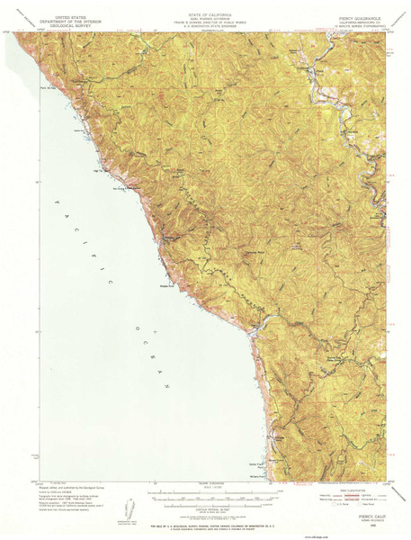 Piercy, CA Coast 1952 USGS Old Topo Map 15x15 Quad Piercy, CA Coast 1952 USGS Old Topo Map 15x15 Quad