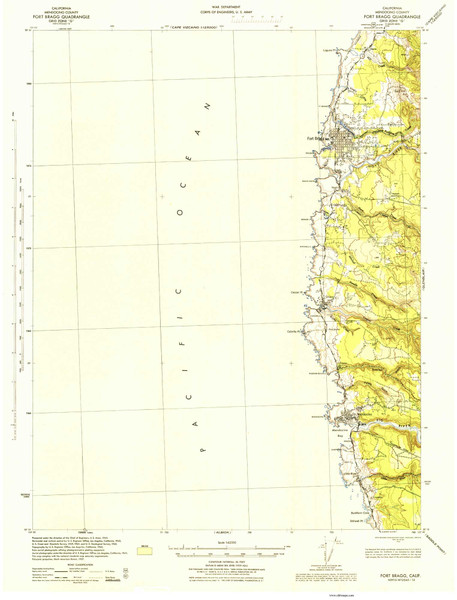 Fort Bragg, CA Coast 1943 USGS Old Topo Map 15x15 Quad Fort Bragg, CA Coast 1943 USGS Old Topo Map 15x15 Quad
