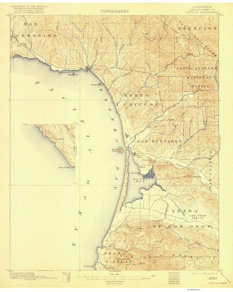 Cayucos, CA Coast 1917 USGS Old Topo Map 15x15 Quad