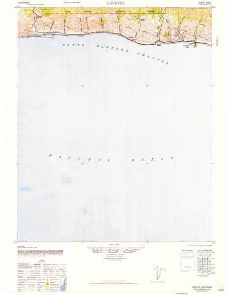 Gaviota, CA Coast 1947 USGS Old Topo Map 15x15 Quad Gaviota, CA Coast 1947 USGS Old Topo Map 15x15 Quad