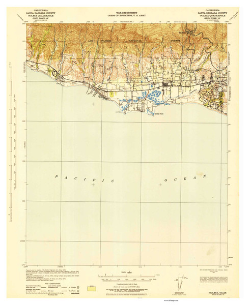 Goleta, CA Coast 1943 USGS Old Topo Map 15x15 Quad Goleta, CA Coast 1943 USGS Old Topo Map 15x15 Quad