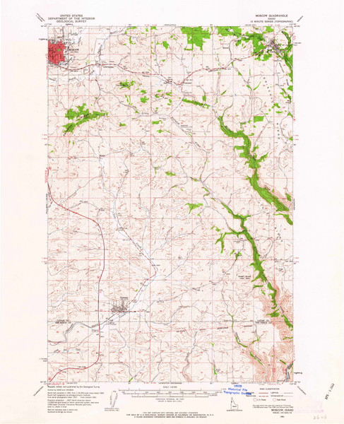 Moscow, Idaho 1961 (1963) USGS Old Topo Map Reprint 15x15 ID Quad 239192